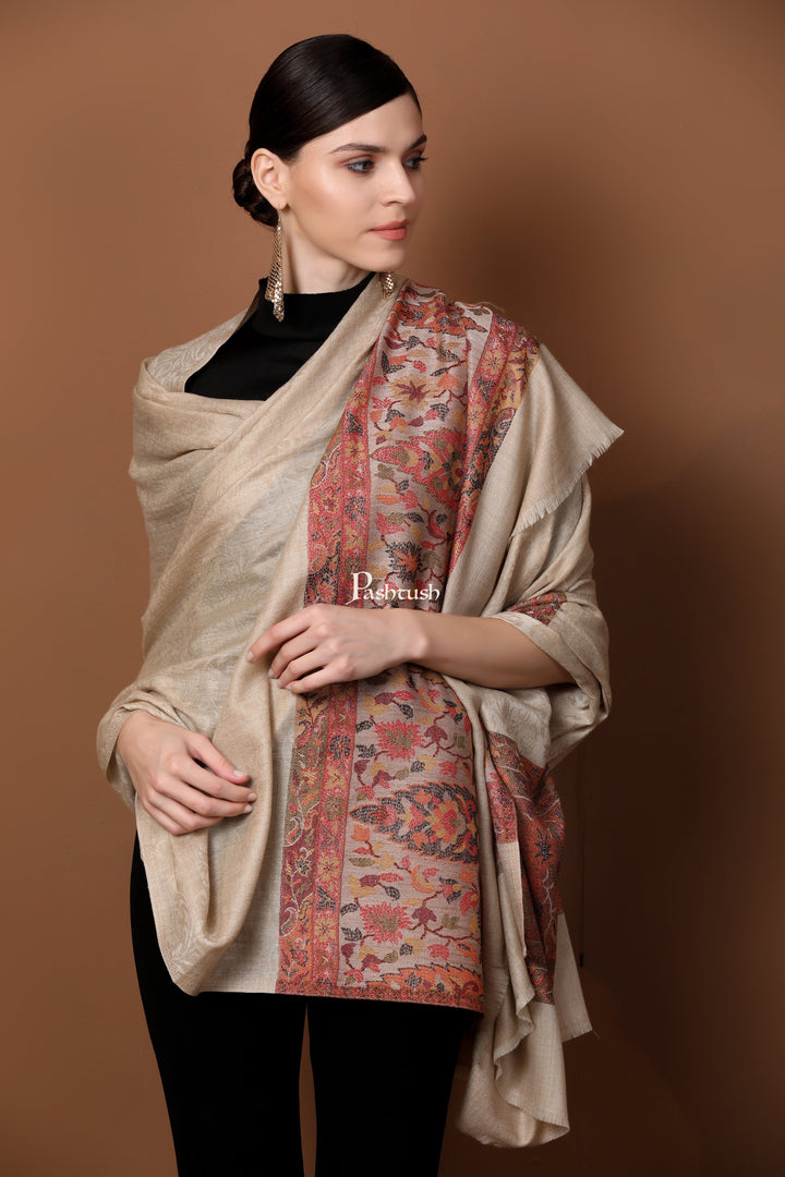 Pashtush India Gift Pack Pashtush His And Her Set Of Fine Wool Shawls With Premium Gift Box Packaging, Beige