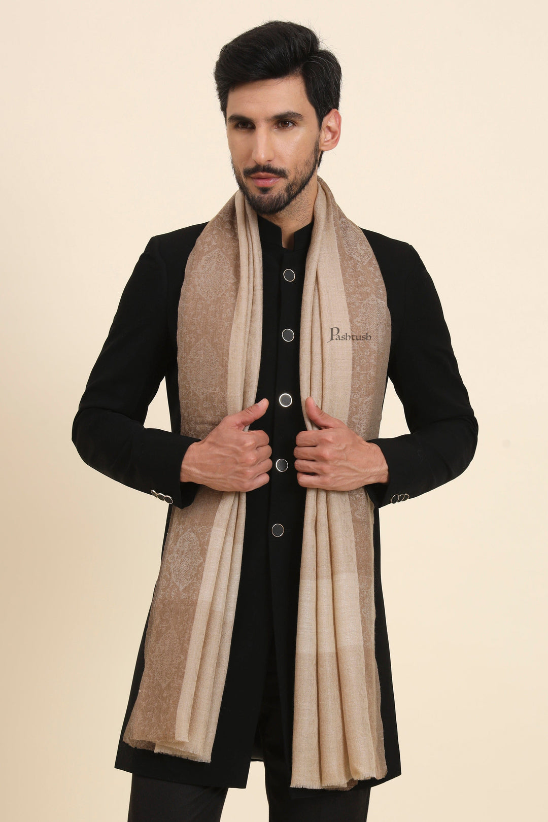 Pashtush India Gift Pack Pashtush His And Her Set Of Fine Wool Stoles , Premium Gift Box Packaging, Beige and Pink