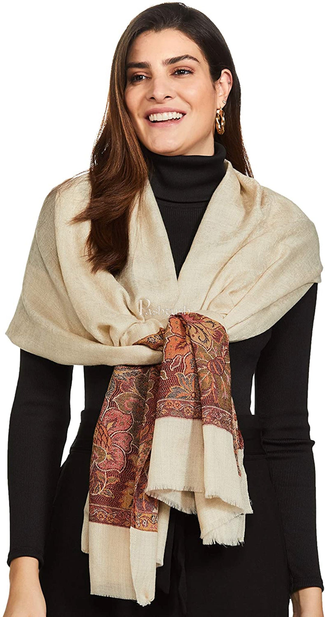 Pashtush India Gift Pack Pashtush His And Her Set Of Fine Wool Stoles, Premium Gift Box Packaging, Taupe and Beige