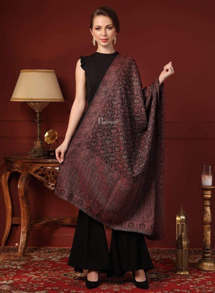 Pashtush India Gift Pack Pashtush His And Her Set Of Fine Wool Stoles, Premium Gift Box Packaging, Taupe and Black
