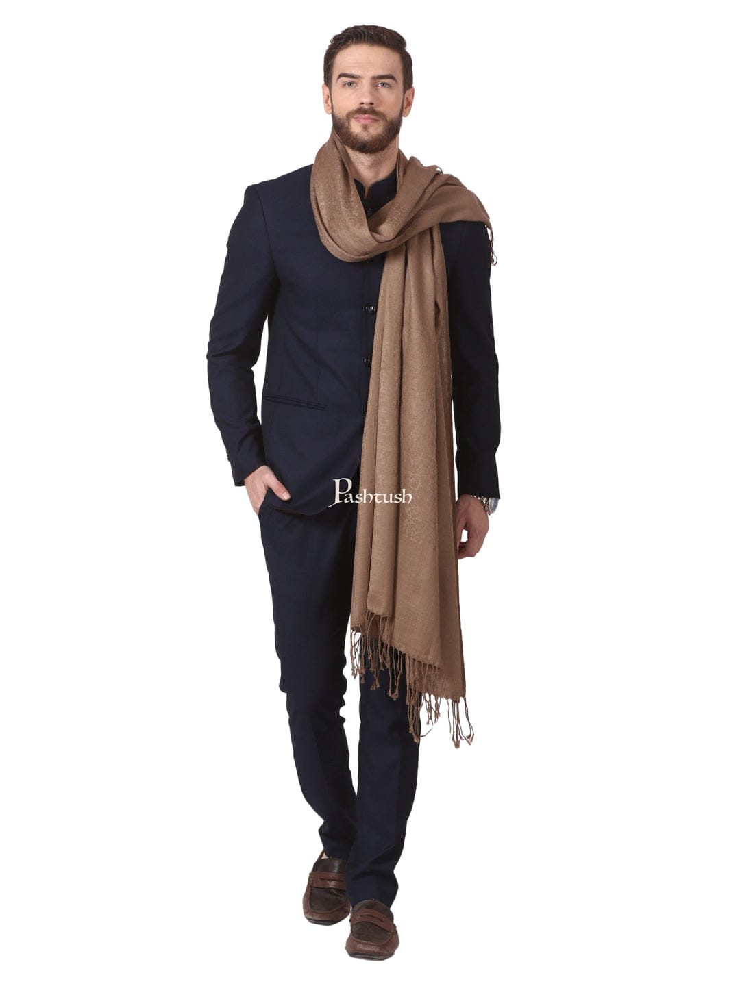 Pashtush India Gift Pack Pashtush His And Her Set Of Fine Wool Stoles, Premium Gift Box Packaging, Taupe and Black