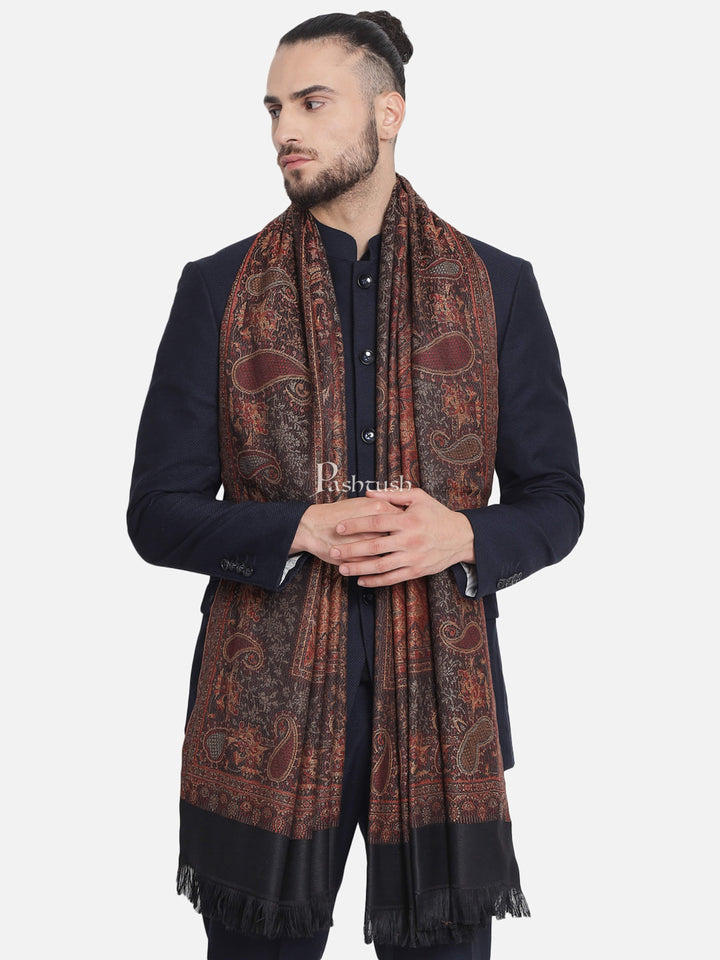 Pashtush India Gift Pack Pashtush His And Her Set Of Jamawar Stole and Shawl, Premium Gift Box Packaging, Black and Maroon