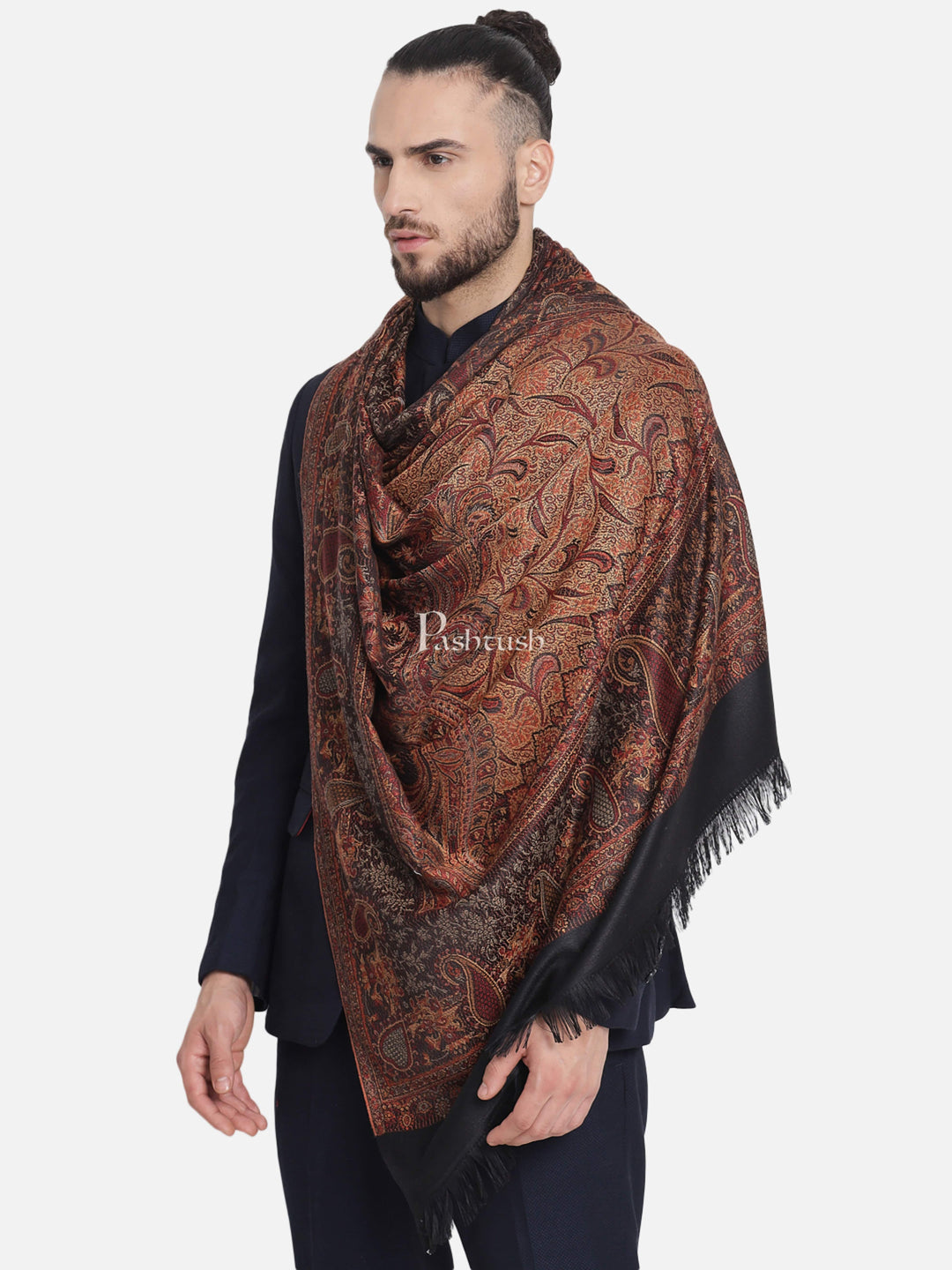 Pashtush India Gift Pack Pashtush His And Her Set Of Jamawar Stole and Shawl, Premium Gift Box Packaging, Black and Maroon