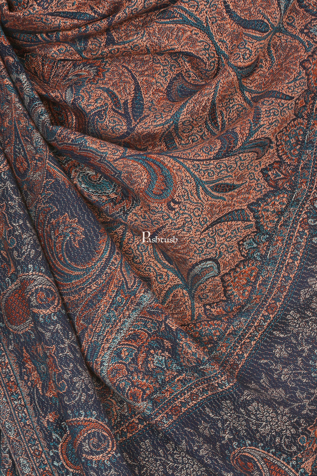 Pashtush India Gift Pack Pashtush His And Her Set Of Jamawar Stole and Shawl, Premium Gift Box Packaging, Navy Blue and Peach