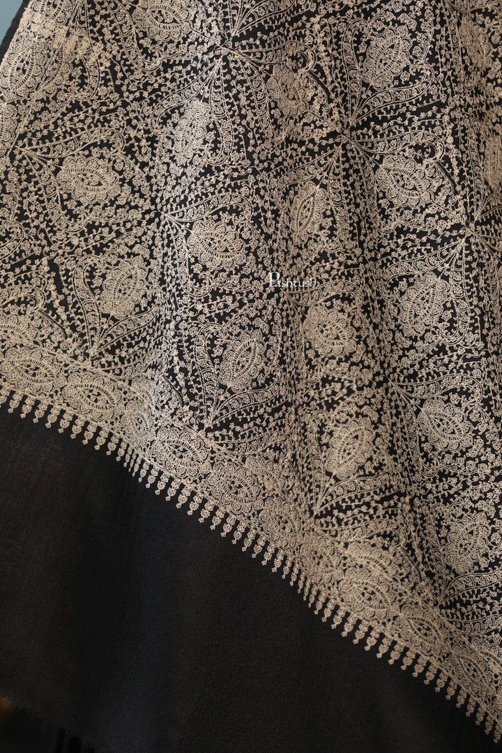 Pashtush India Gift Pack Pashtush His And Her Set Of Jamawar Stole and Womens Extra Fine Wool Shawl, Premium Gift Box Packaging, Black