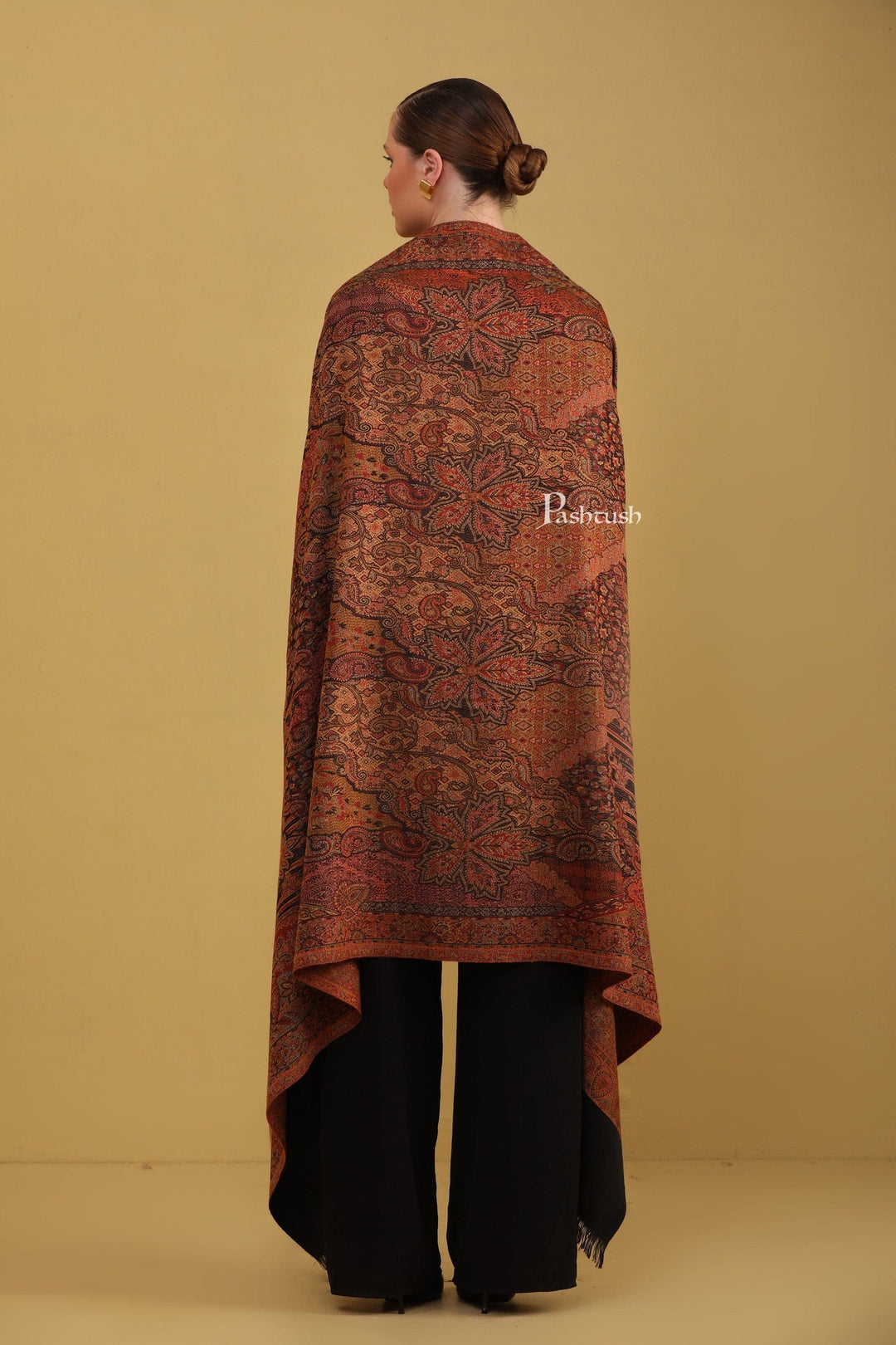 Pashtush India Gift Pack Pashtush His And Her Set Of Jamawar Stole and Womens Shawl, Premium Gift Box Packaging, Black