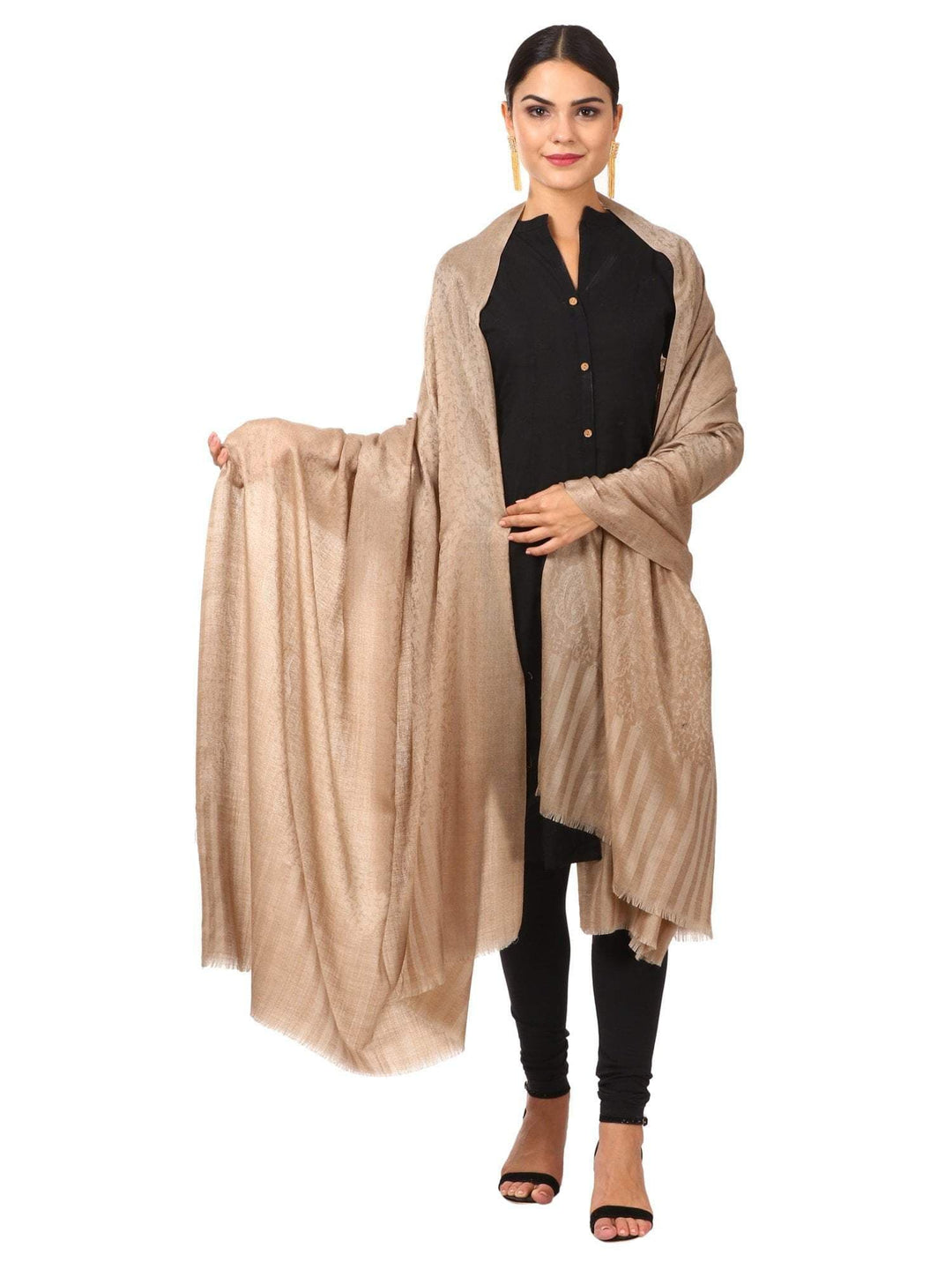 Pashtush India Gift Pack Pashtush His And Her Set Of Mens 100% Pure Wool Shawl and Womens Extra Fine Wool Shawl With Wooden Chester Box, Taupe