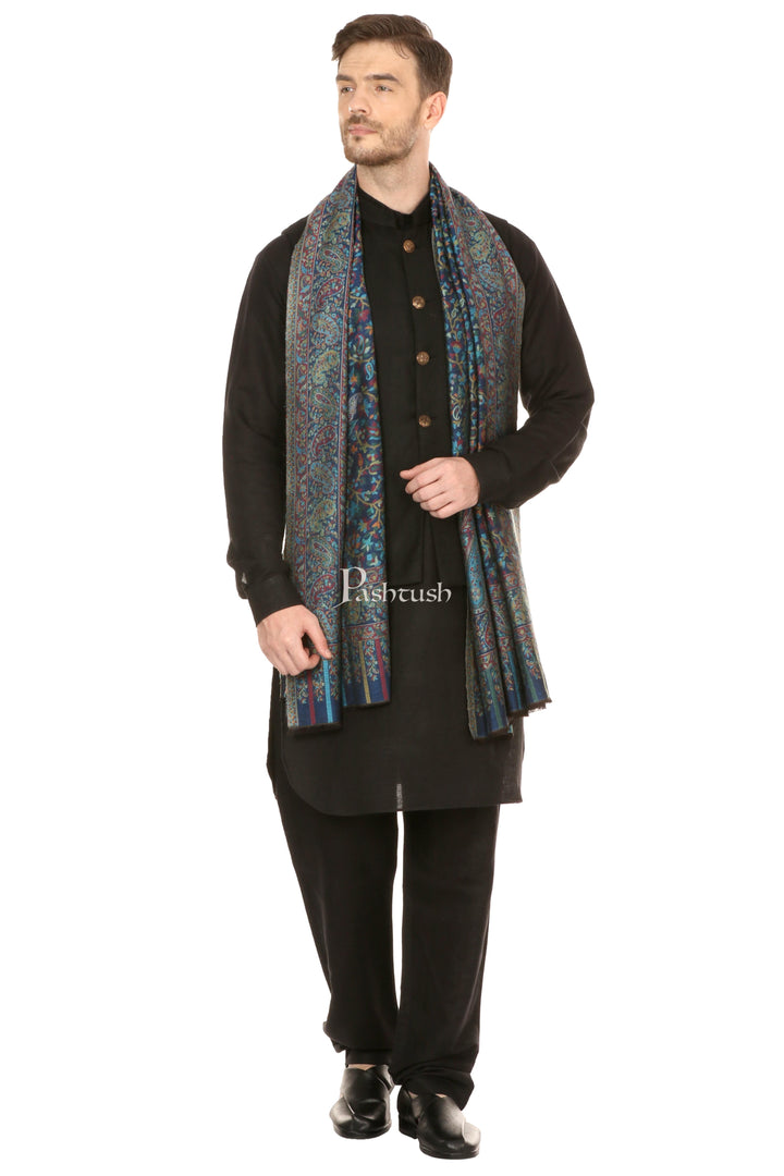 Pashtush India Gift Pack Pashtush His and Her Set of Mens Bamboo Stole and Womens Fine Wool Stole, With Premium Gift Box, Multicolour and Deep Blue