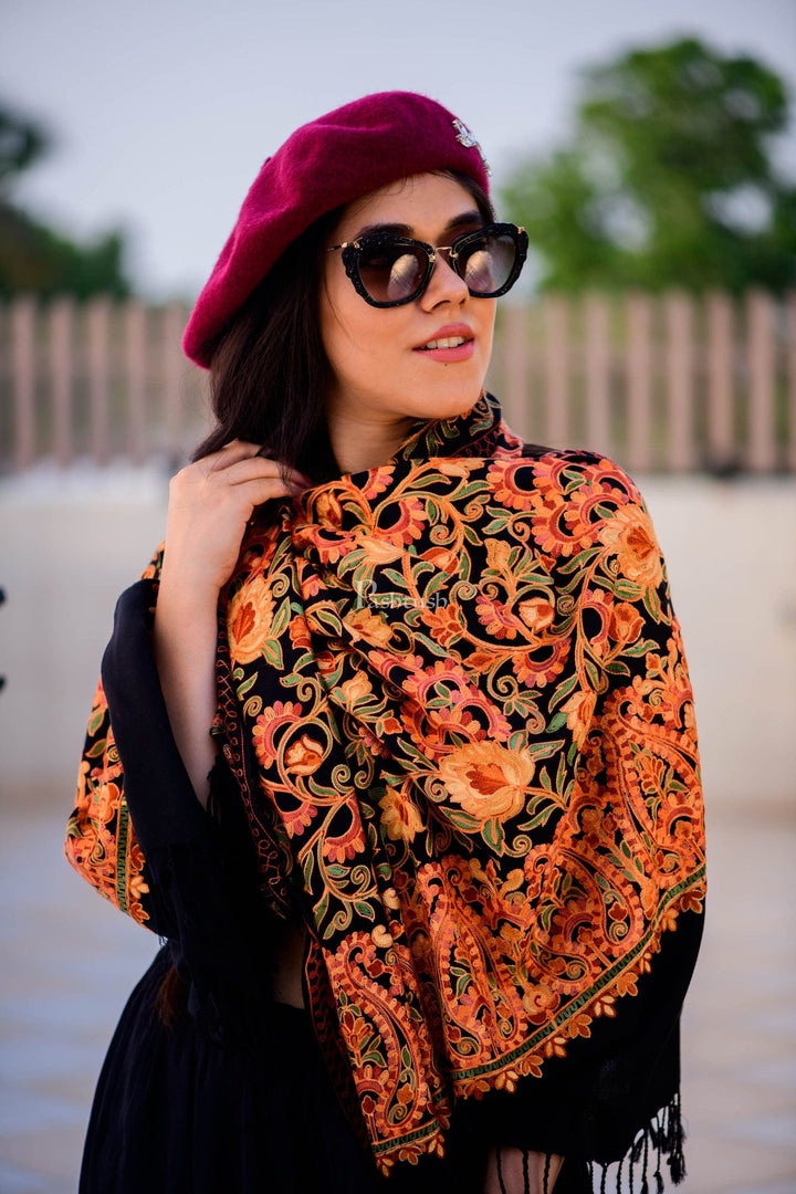 Pashtush India Gift Pack Pashtush His And Her Set Of Mens Faux Pashmina Stole and Womens Aari Embroidery Stole, Premium Gift Box Packaging, Multicolour and Black