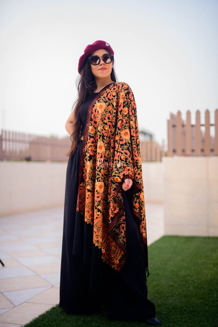 Pashtush India Gift Pack Pashtush His And Her Set Of Mens Faux Pashmina Stole and Womens Aari Embroidery Stole, Premium Gift Box Packaging, Multicolour and Black