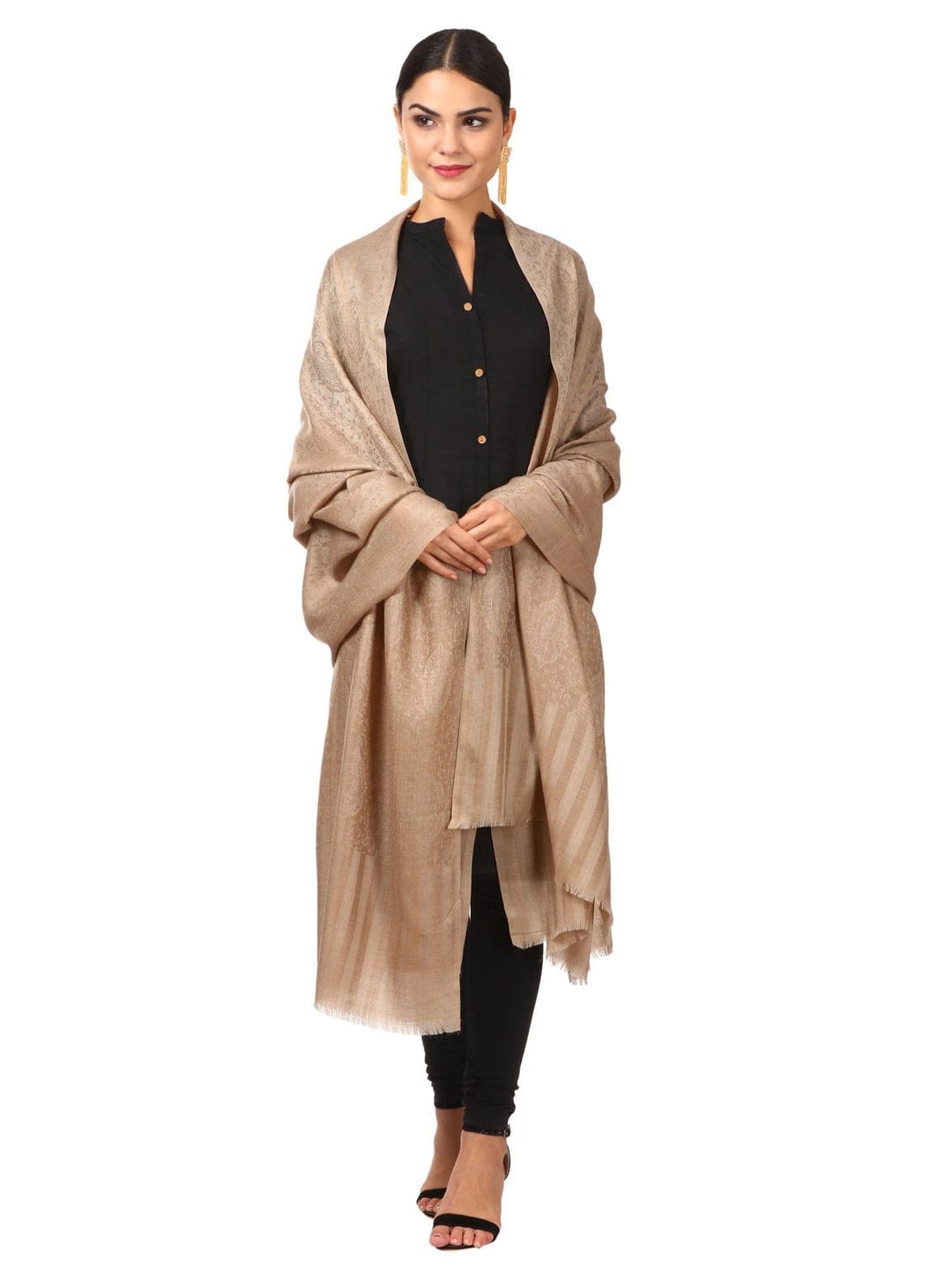 Pashtush India Gift Pack Pashtush His And Her Set Of Mens Fine Stole and Womens Shawl, Premium Gift Box Packaging, Beige