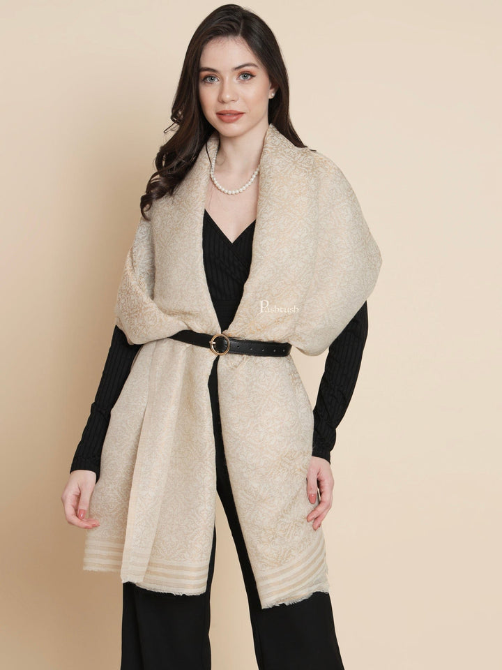 Pashtush India Gift Pack Pashtush His And Her Set Of Mens Fine Stole and Womens Shawl, Premium Gift Box Packaging, Beige and Ivory