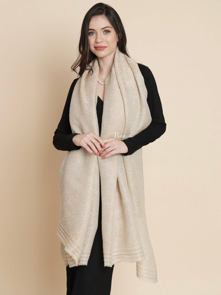 Pashtush India Gift Pack Pashtush His And Her Set Of Mens Fine Stole and Womens Shawl, Premium Gift Box Packaging, Beige and Ivory