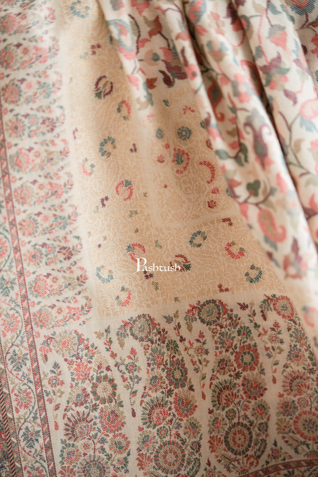 Pashtush India Gift Pack Pashtush His And Her Set Of Mens Fine Wool Lohi and Womens Reversible Bamboo Stole, Premium Gift Box Packaging, Ivory and Peach