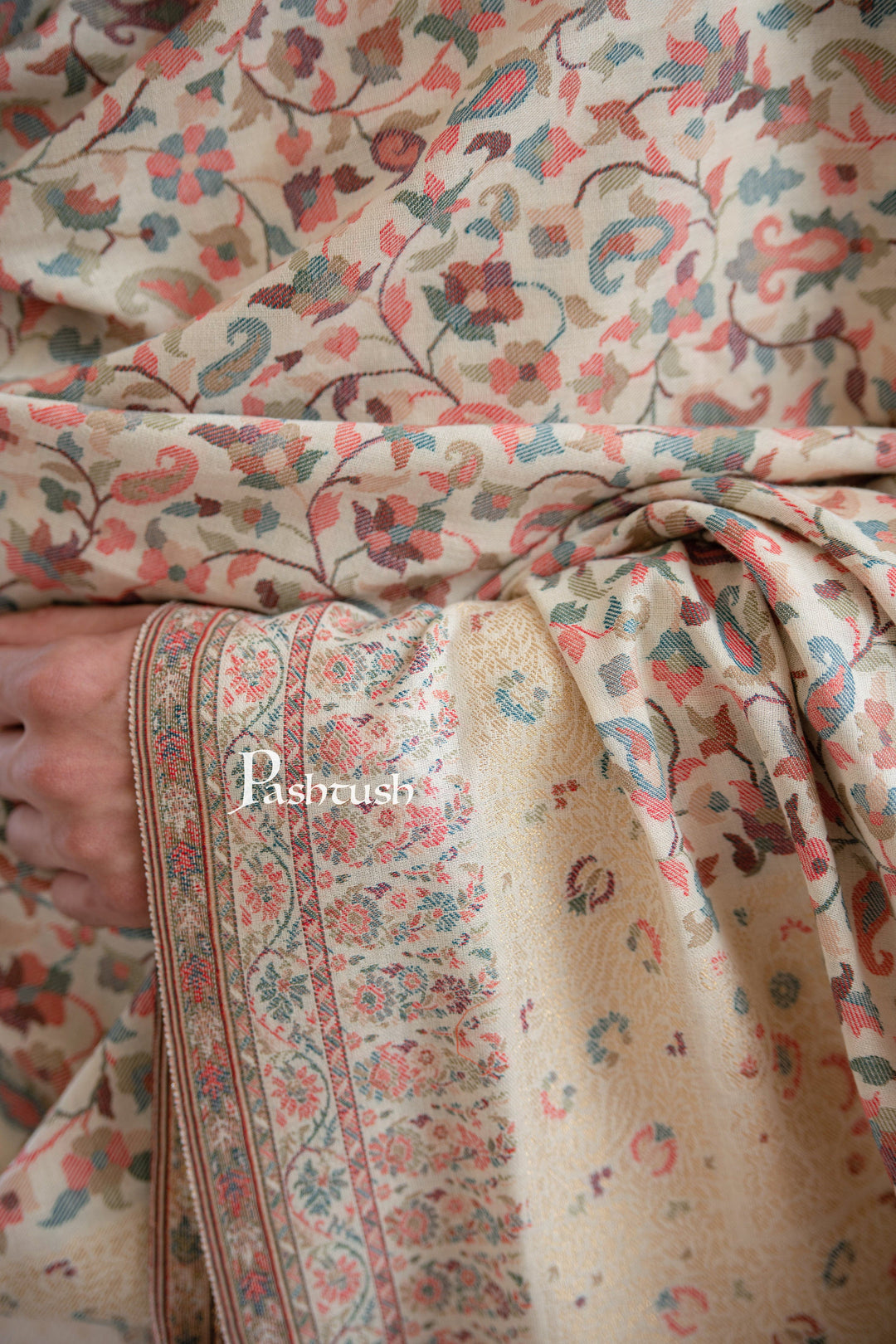 Pashtush India Gift Pack Pashtush His And Her Set Of Mens Fine Wool Lohi and Womens Reversible Bamboo Stole, Premium Gift Box Packaging, Ivory and Peach