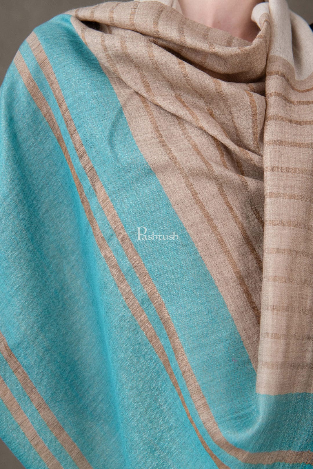Pashtush India Gift Pack Pashtush His And Her Set Of Mens Fine Wool Shawl and Womens Stole, Premium Gift Box Packaging, Beige and Aqua Blue