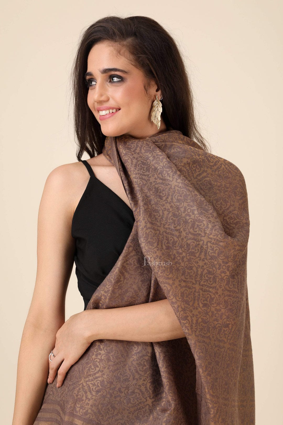 Pashtush India Gift Pack Pashtush His And Her Set Of Mens Fine Wool Shawl and Womens Twilight Shawl, Premium Gift Box Packaging, Beige