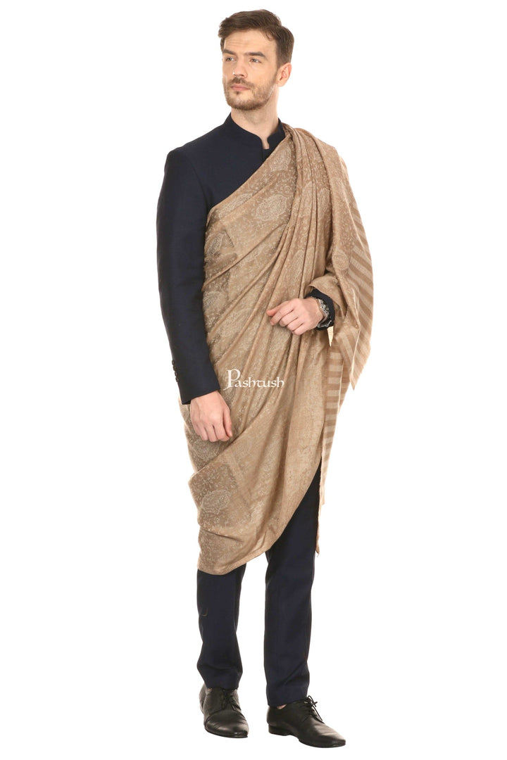 Pashtush India Gift Pack Pashtush His And Her Set Of Mens Fine Wool Shawl and Womens Twilight Shawl, Premium Gift Box Packaging, Beige