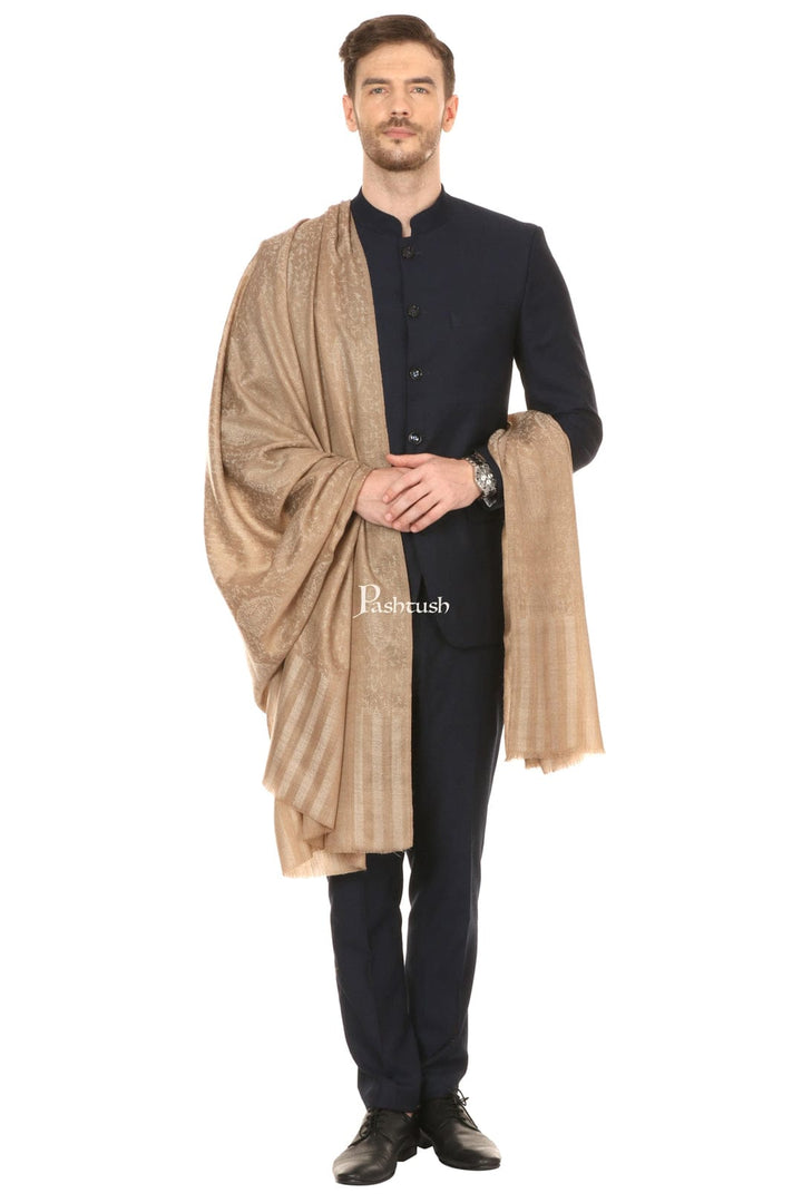Pashtush India Gift Pack Pashtush His And Her Set Of Mens Fine Wool Shawl and Womens Twilight Shawl, Premium Gift Box Packaging, Beige