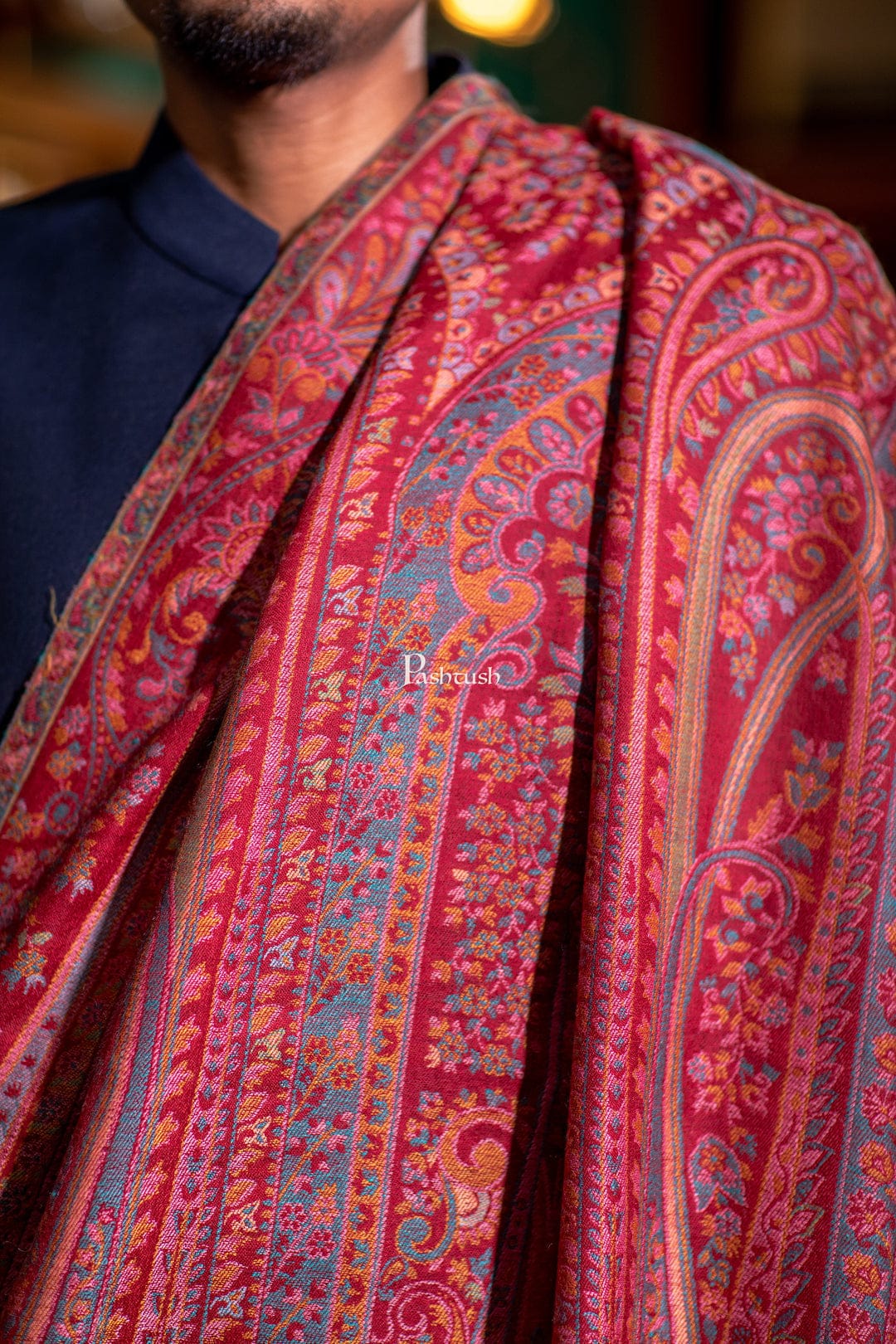 Pashtush India Gift Pack Pashtush His And Her Set Of Mens Fine Wool Stole and Womens Bamboo Stole, Premium Gift Box Packaging, Maroon and Multicolour