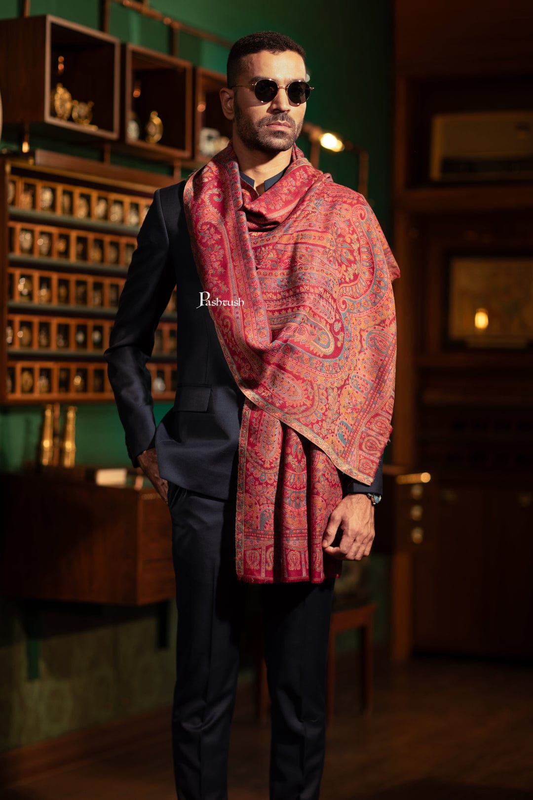 Pashtush India Gift Pack Pashtush His And Her Set Of Mens Fine Wool Stole and Womens Bamboo Stole, Premium Gift Box Packaging, Maroon and Multicolour