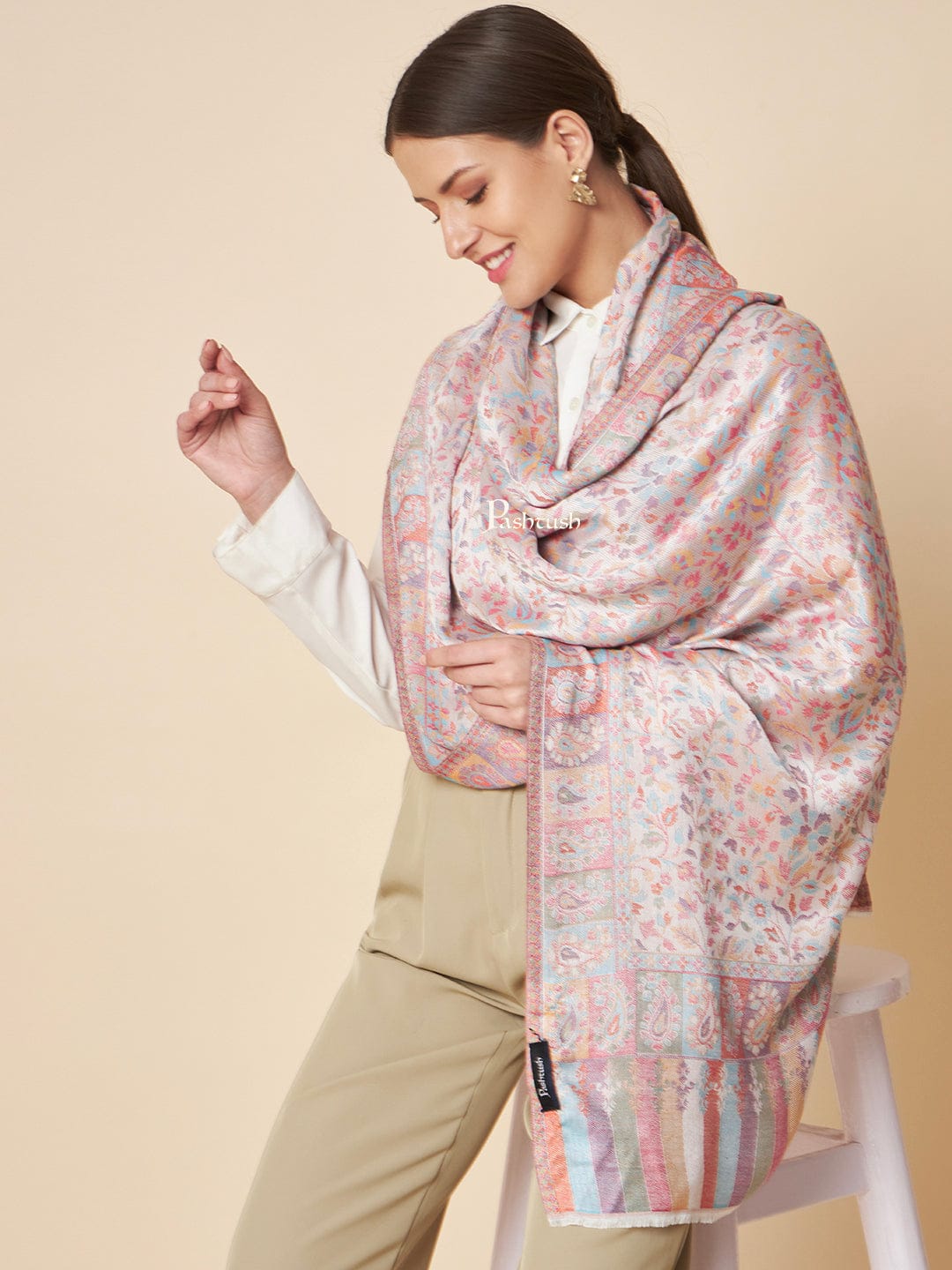Pashtush India Gift Pack Pashtush His And Her Set Of Mens Fine Wool Stole and Womens Bamboo Stole, Premium Gift Box Packaging, Maroon and Multicolour