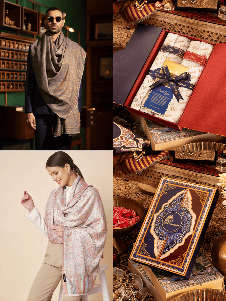 Pashtush India Gift Pack Pashtush His And Her Set Of Mens Fine Wool Stole and Womens Bamboo Stole, Premium Gift Box Packaging, Multicolour