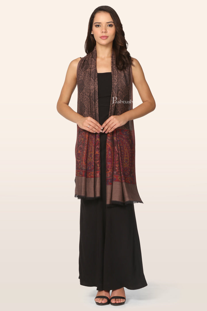 Pashtush India Gift Pack Pashtush His And Her Set Of Mens Fine Wool Stole and Womens Bamboo Stole, Premium Gift Box Packaging, Purple and Taupe