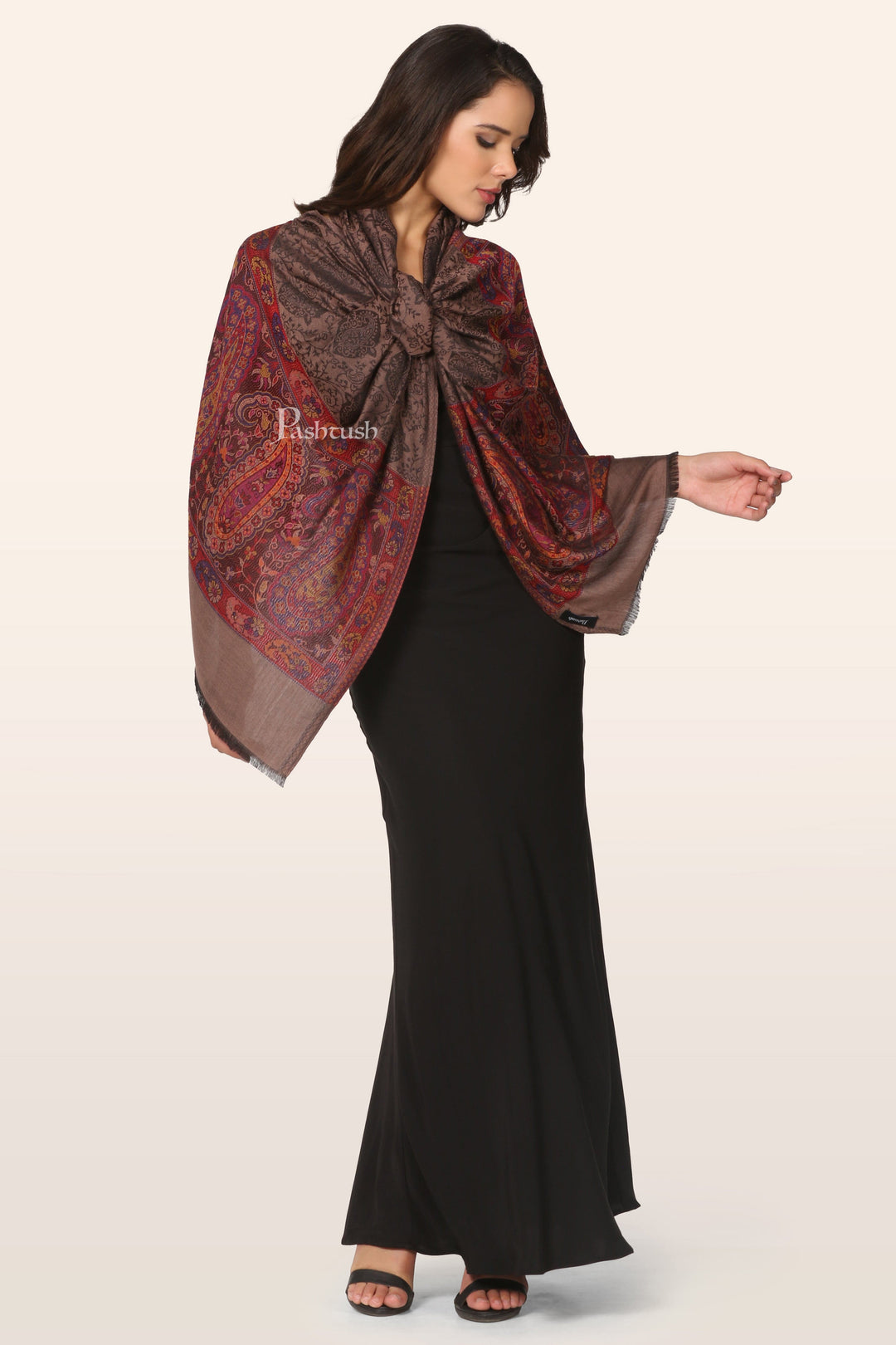 Pashtush India Gift Pack Pashtush His And Her Set Of Mens Fine Wool Stole and Womens Bamboo Stole, Premium Gift Box Packaging, Purple and Taupe