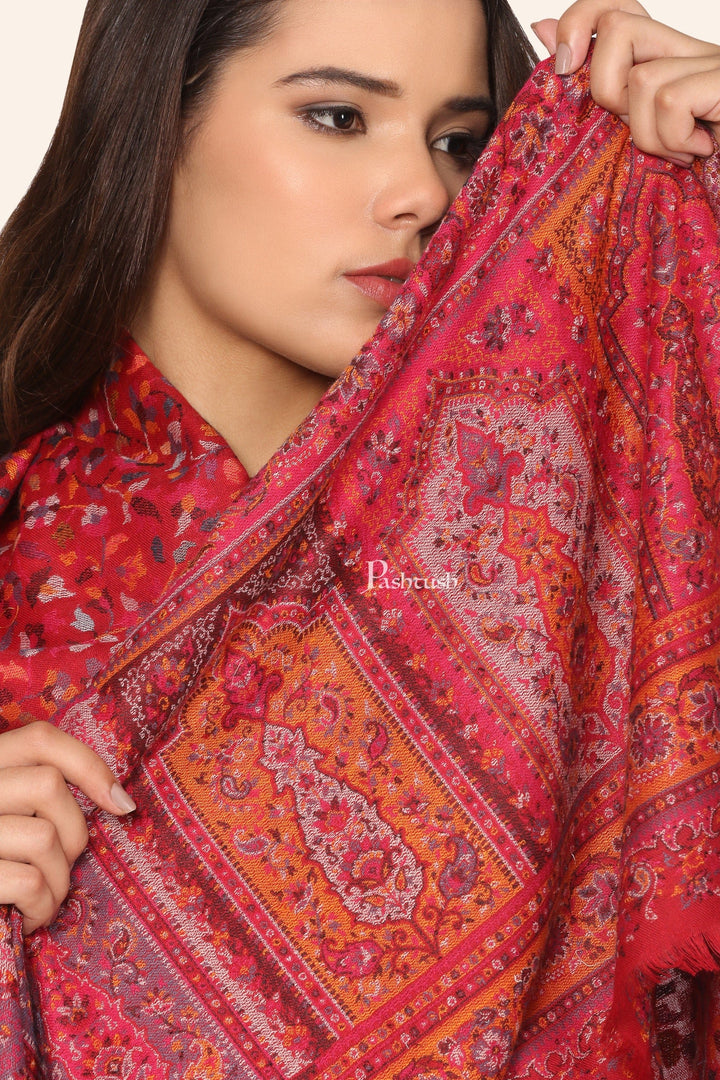 Pashtush India Gift Pack Pashtush His And Her Set Of Mens Fine Wool Stole and Womens Faux Pashmina Stole, Premium Gift Box Packaging, Beige and Maroon