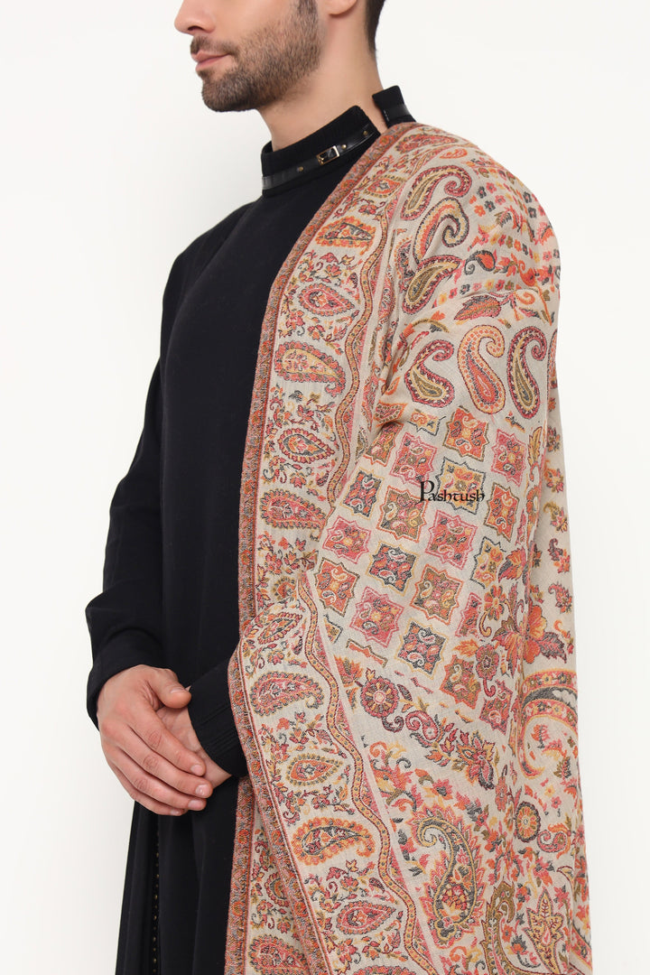 Pashtush India Gift Pack Pashtush His And Her Set Of Mens Fine Wool Stole and Womens Faux Pashmina Stole, Premium Gift Box Packaging, Beige and Maroon