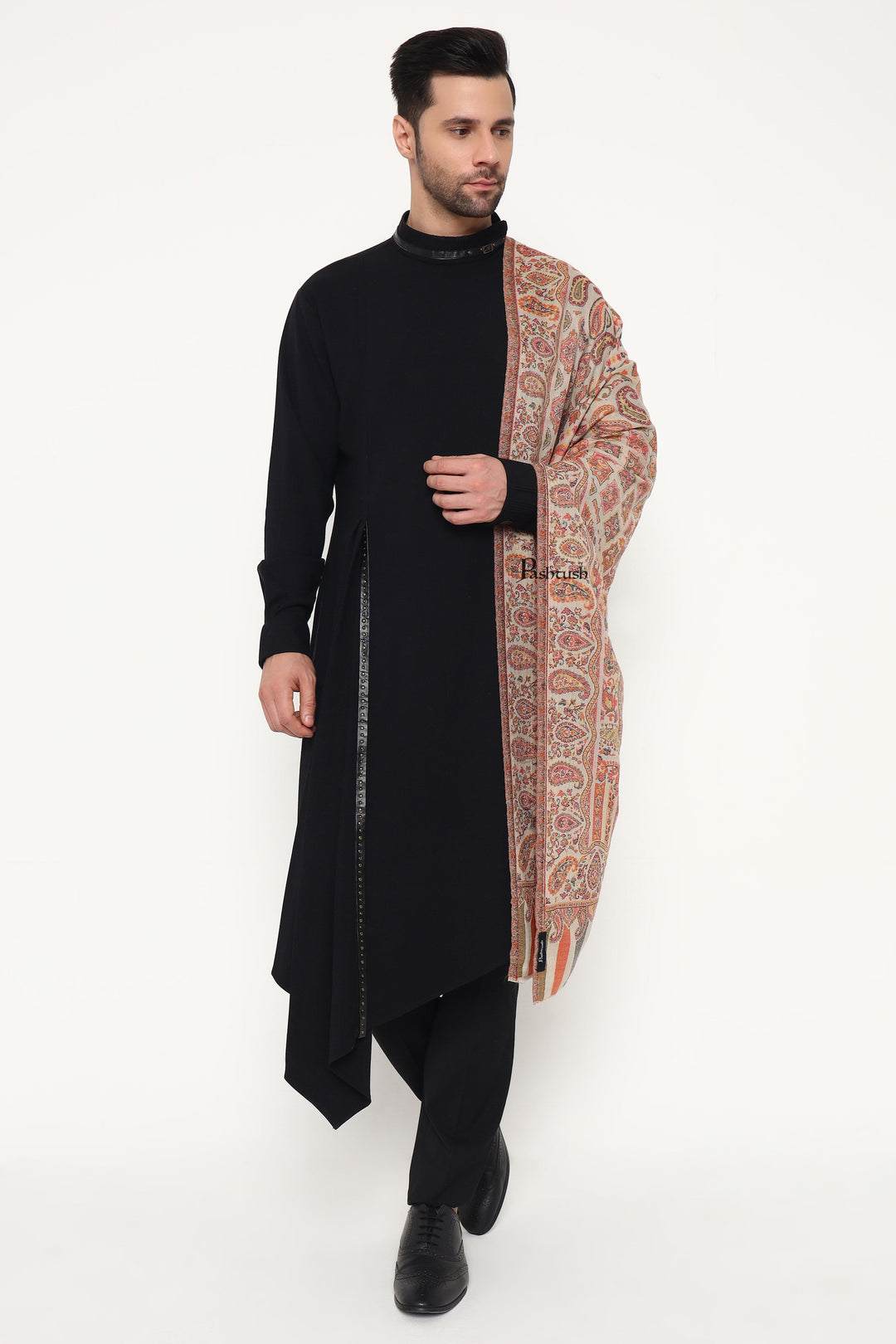 Pashtush India Gift Pack Pashtush His And Her Set Of Mens Fine Wool Stole and Womens Faux Pashmina Stole, Premium Gift Box Packaging, Beige and Maroon