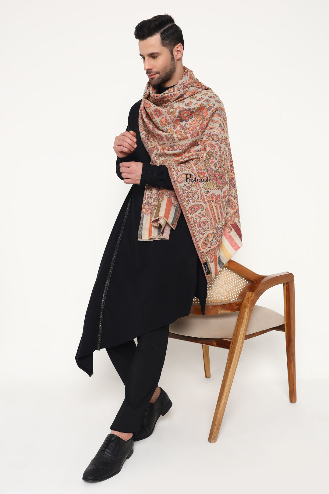 Pashtush India Gift Pack Pashtush His And Her Set Of Mens Fine Wool Stole and Womens Faux Pashmina Stole, Premium Gift Box Packaging, Beige and Maroon