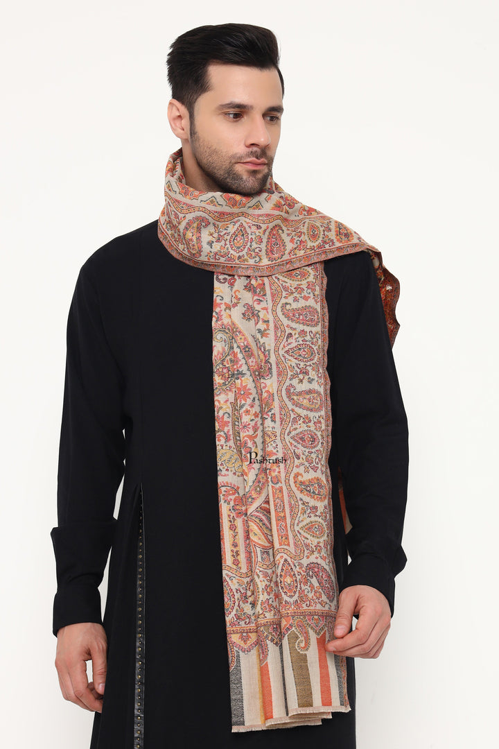 Pashtush India Gift Pack Pashtush His And Her Set Of Mens Fine Wool Stole and Womens Faux Pashmina Stole, Premium Gift Box Packaging, Beige and Maroon