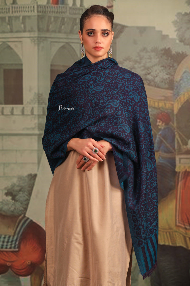 Pashtush India Gift Pack Pashtush His And Her Set Of Mens Fine Wool Stole and Womens Pure Wool Stole, Premium Gift Box Packaging, Beige and Blue