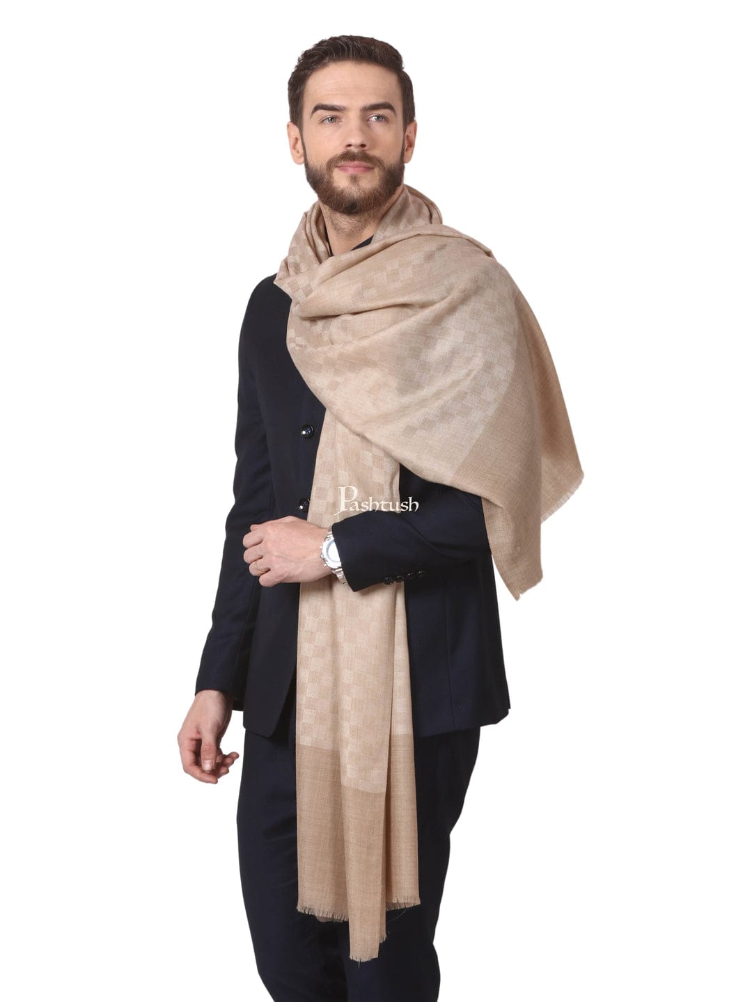 Pashtush India Gift Pack Pashtush His And Her Set Of Mens Fine Wool Stole and Womens Pure Wool Stole, Premium Gift Box Packaging, Beige and Blue