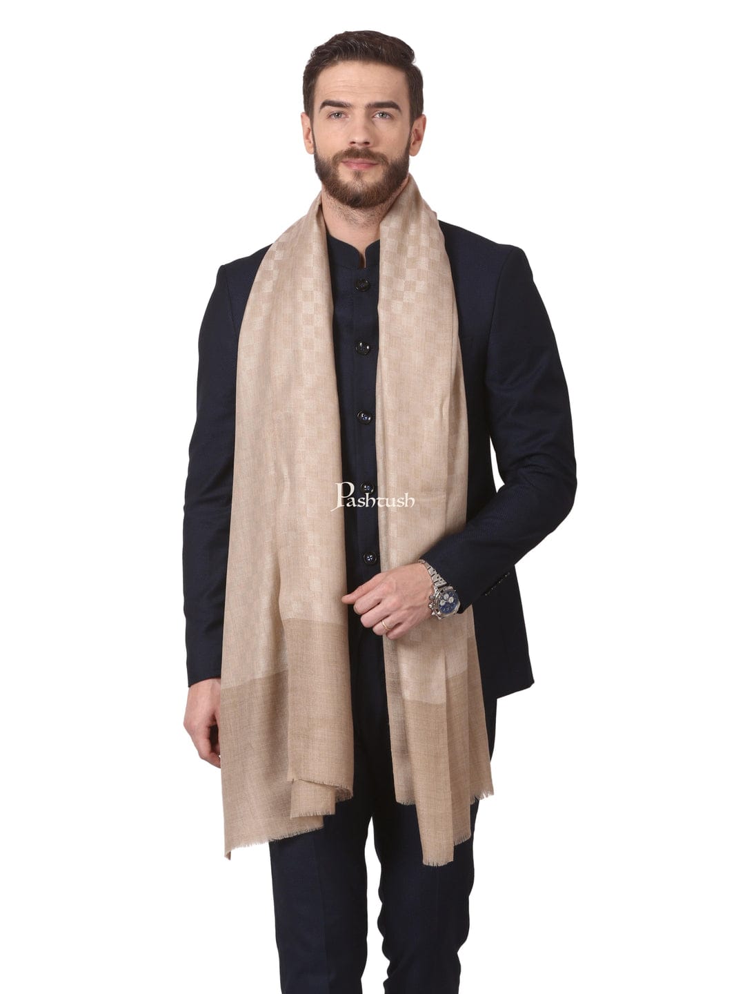 Pashtush India Gift Pack Pashtush His And Her Set Of Mens Fine Wool Stole and Womens Pure Wool Stole, Premium Gift Box Packaging, Beige and Blue