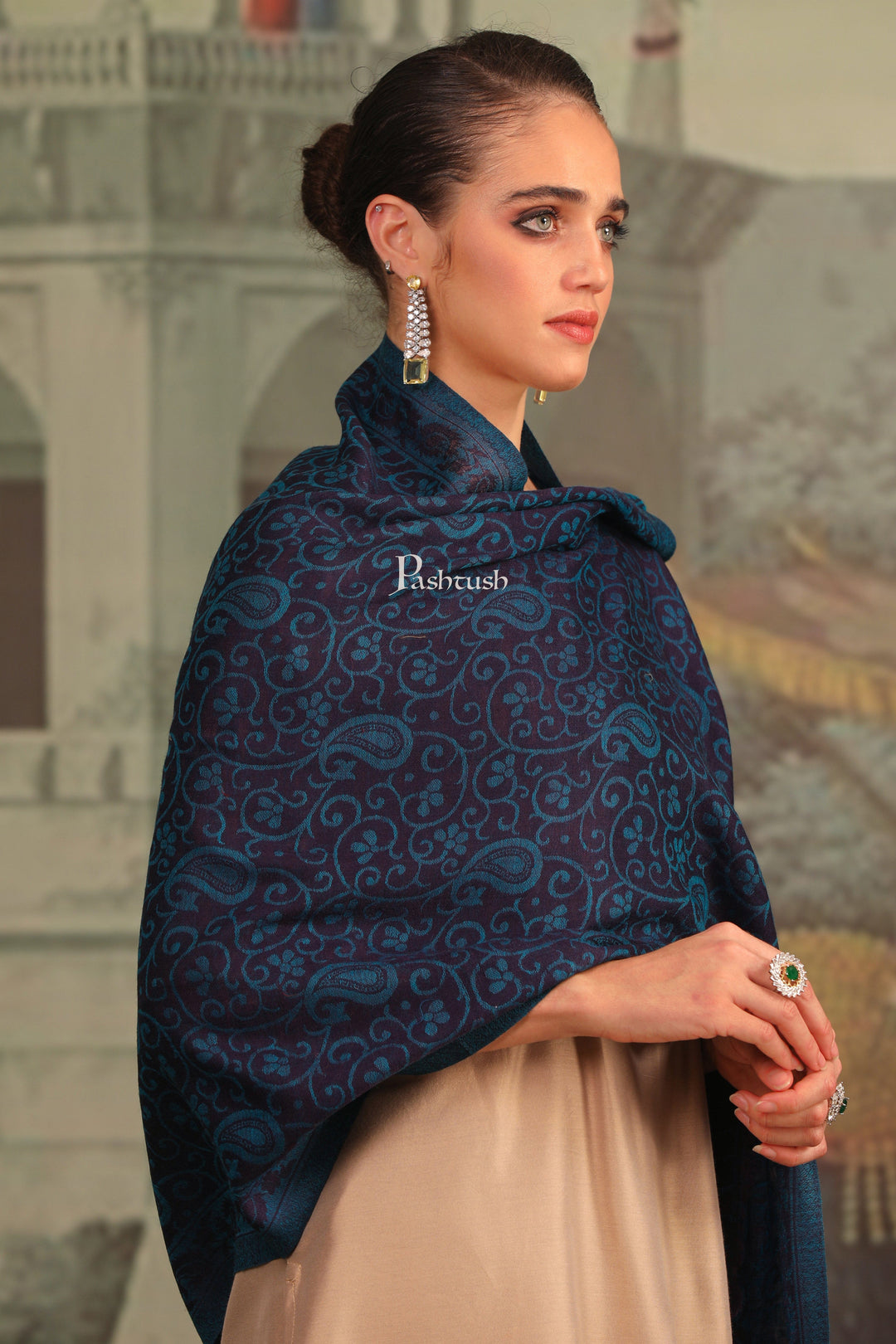 Pashtush India Gift Pack Pashtush His And Her Set Of Mens Fine Wool Stole and Womens Pure Wool Stole, Premium Gift Box Packaging, Beige and Blue