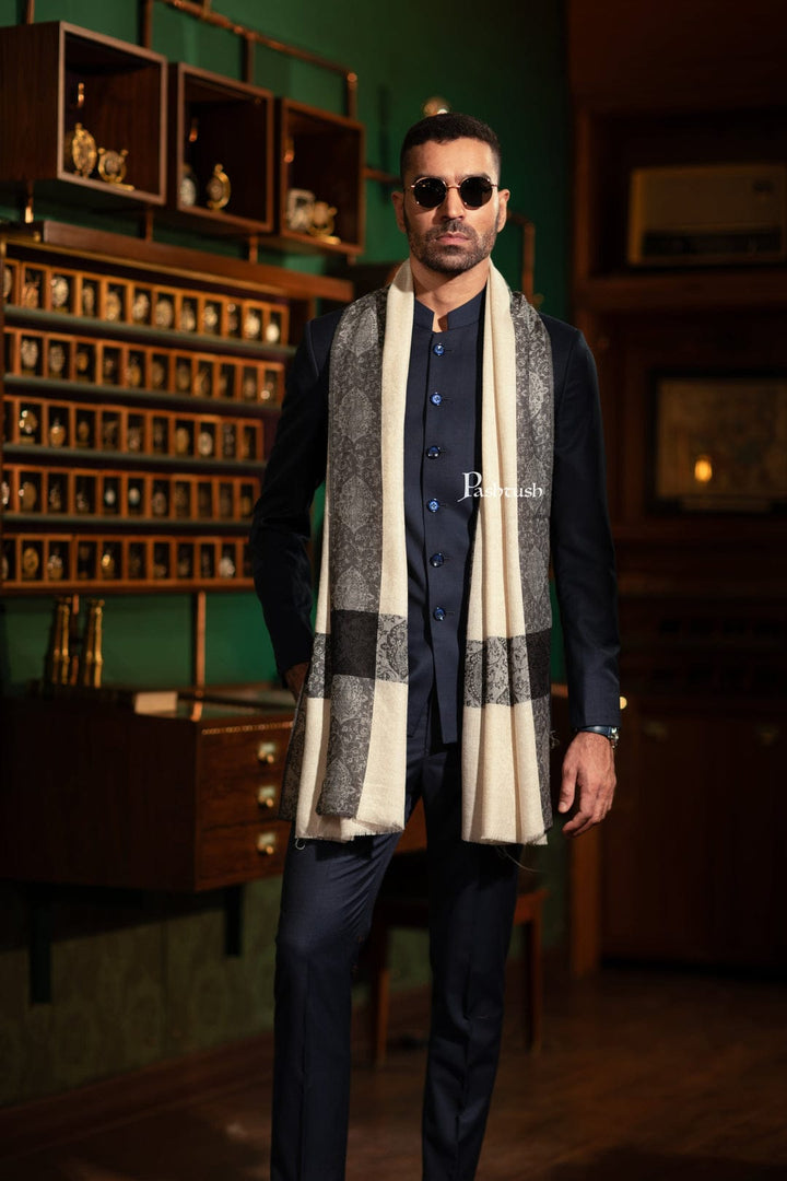 Pashtush India Gift Pack Pashtush His And Her Set Of Mens Fine Wool Stole and Womens Reversible Stole, Premium Gift Box Packaging, Beige