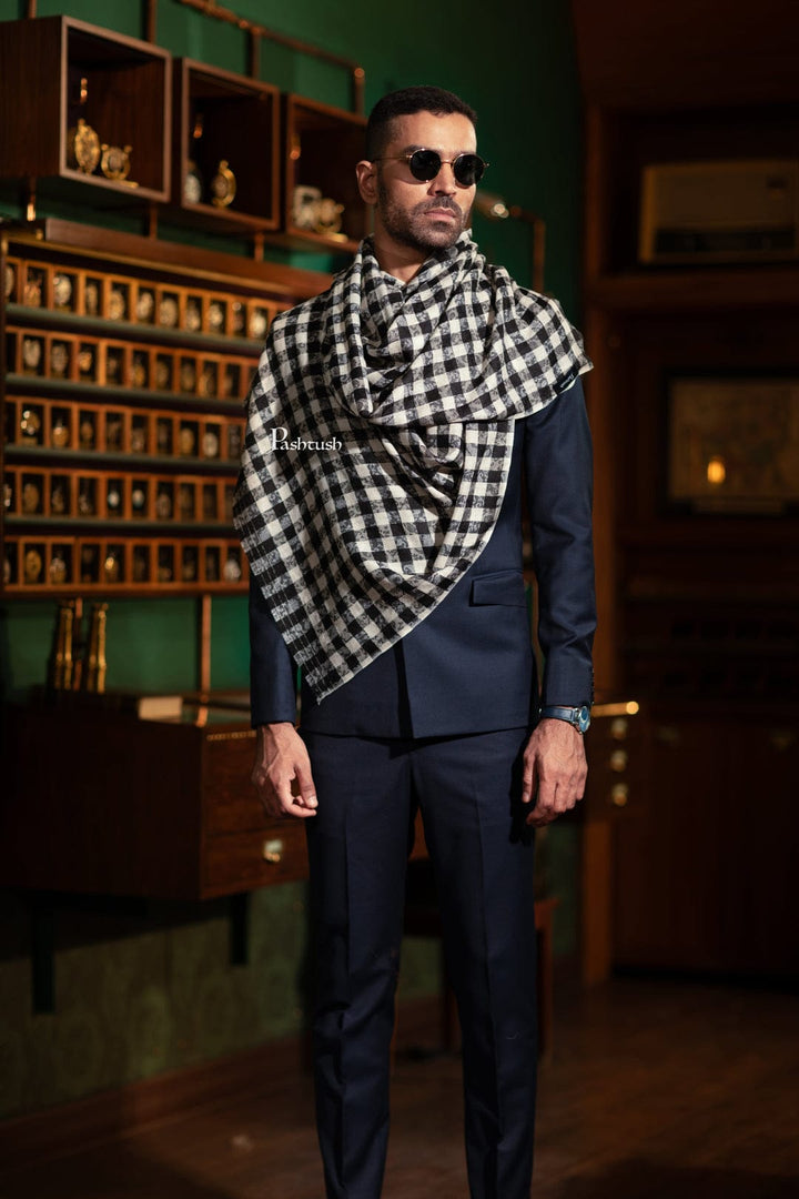 Pashtush India Gift Pack Pashtush His And Her Set Of Mens Fine Wool Stole and Womens Twilight Shawl, Premium Gift Box Packaging, Black and Ivory