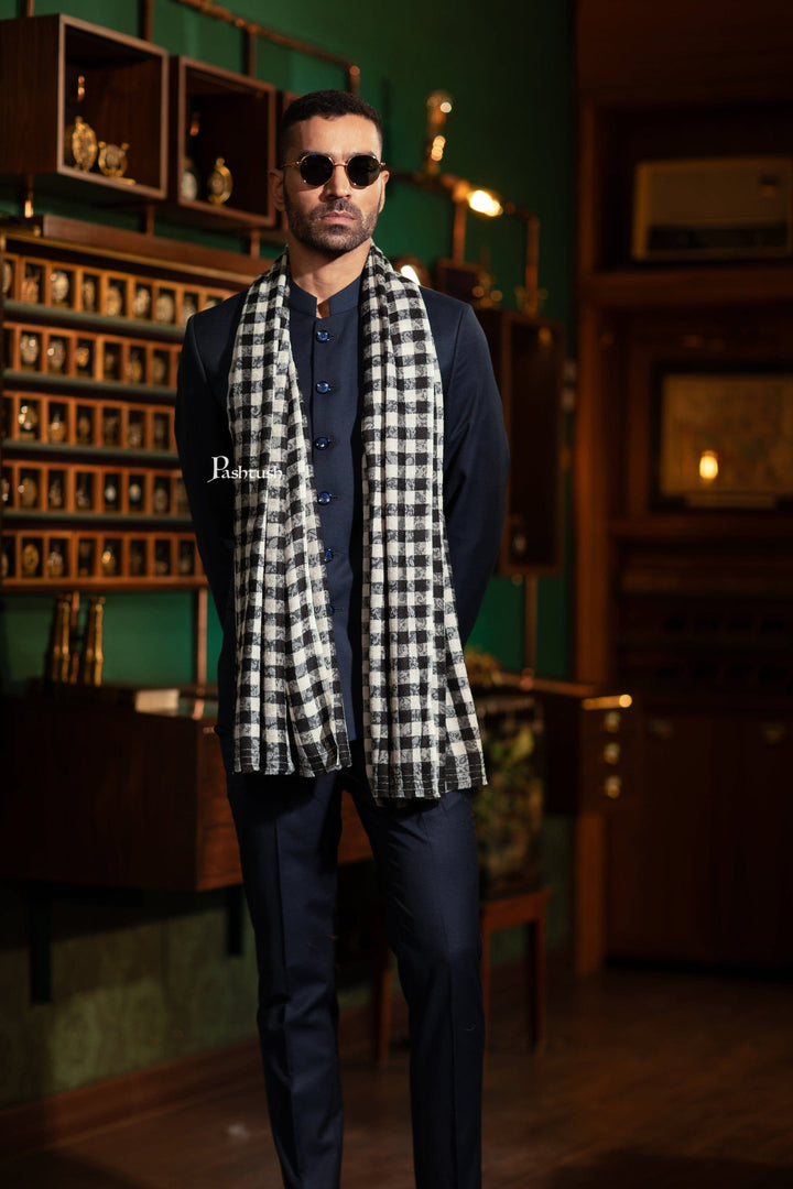 Pashtush India Gift Pack Pashtush His And Her Set Of Mens Fine Wool Stole and Womens Twilight Shawl, Premium Gift Box Packaging, Black and Ivory