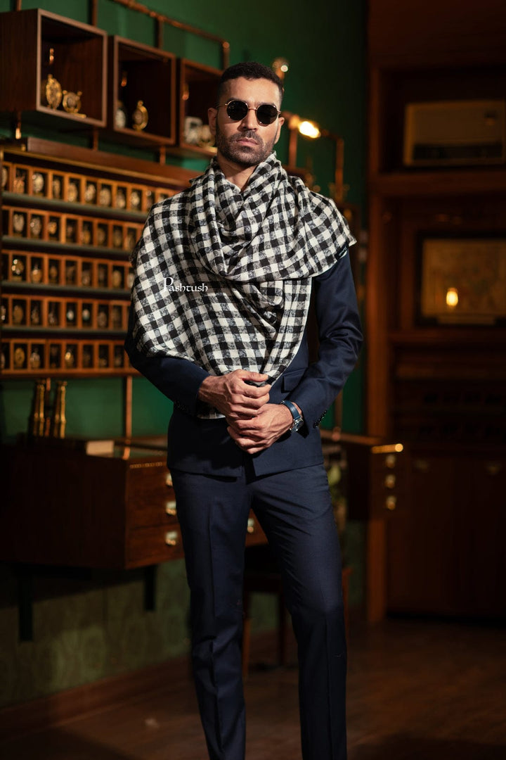 Pashtush India Gift Pack Pashtush His And Her Set Of Mens Fine Wool Stole and Womens Twilight Shawl, Premium Gift Box Packaging, Black and Ivory