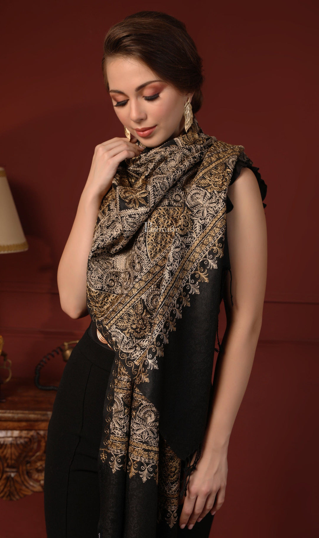 Pashtush India Gift Pack Pashtush His And Her Set Of Mens Fine Wool Stoles, Premium Gift Box Packaging, Beige and Black