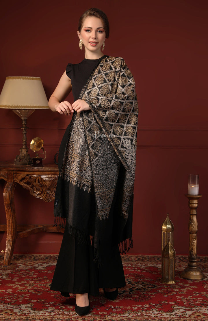 Pashtush India Gift Pack Pashtush His And Her Set Of Mens Fine Wool Stoles, Premium Gift Box Packaging, Beige and Black