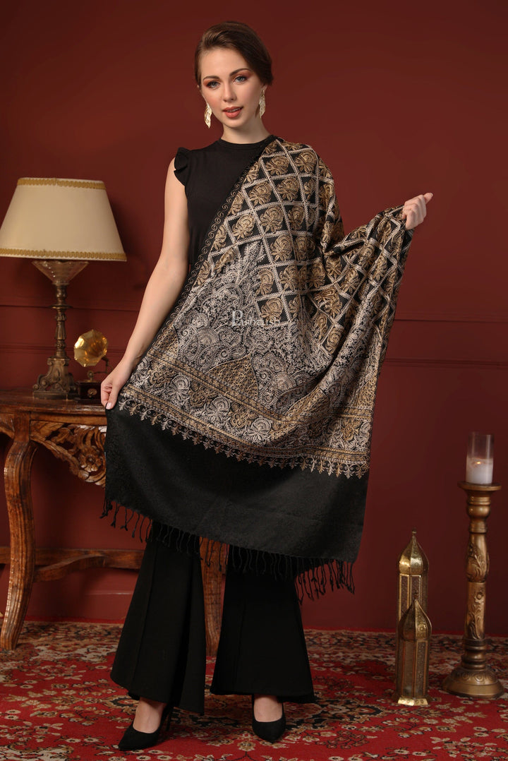 Pashtush India Gift Pack Pashtush His And Her Set Of Mens Fine Wool Stoles, Premium Gift Box Packaging, Beige and Black