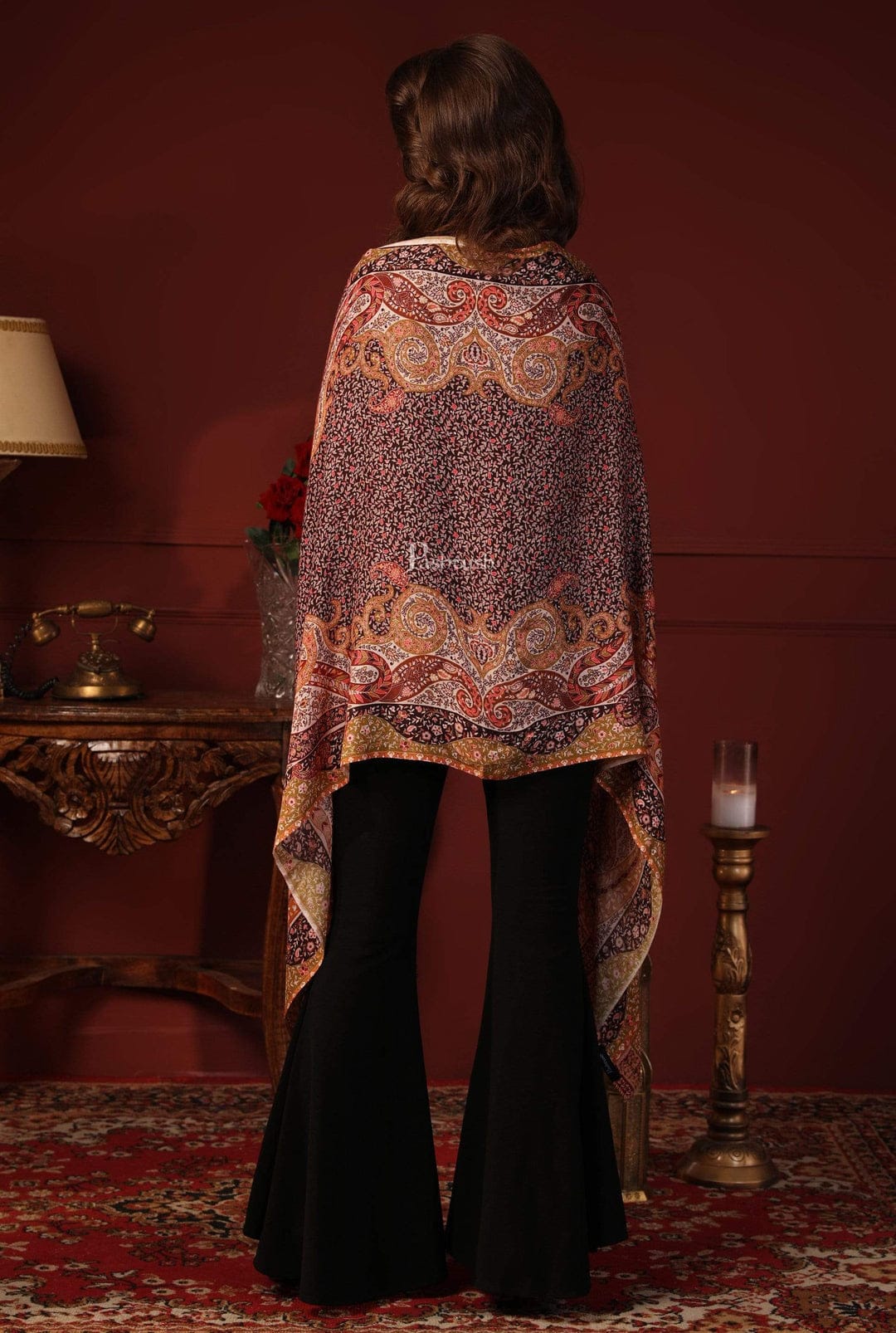 Pashtush India Gift Pack Pashtush His And Her Set Of Mens Jamawar Stole and Womens Bamboo Stole, Premium Gift Box Packaging, Black and Multicolour