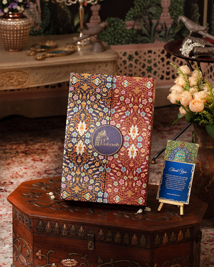 Pashtush India Gift Pack Pashtush His And Her Set Of Mens Jamawar Stole and Womens Bamboo Stole, Premium Gift Box Packaging, Maroon and Red