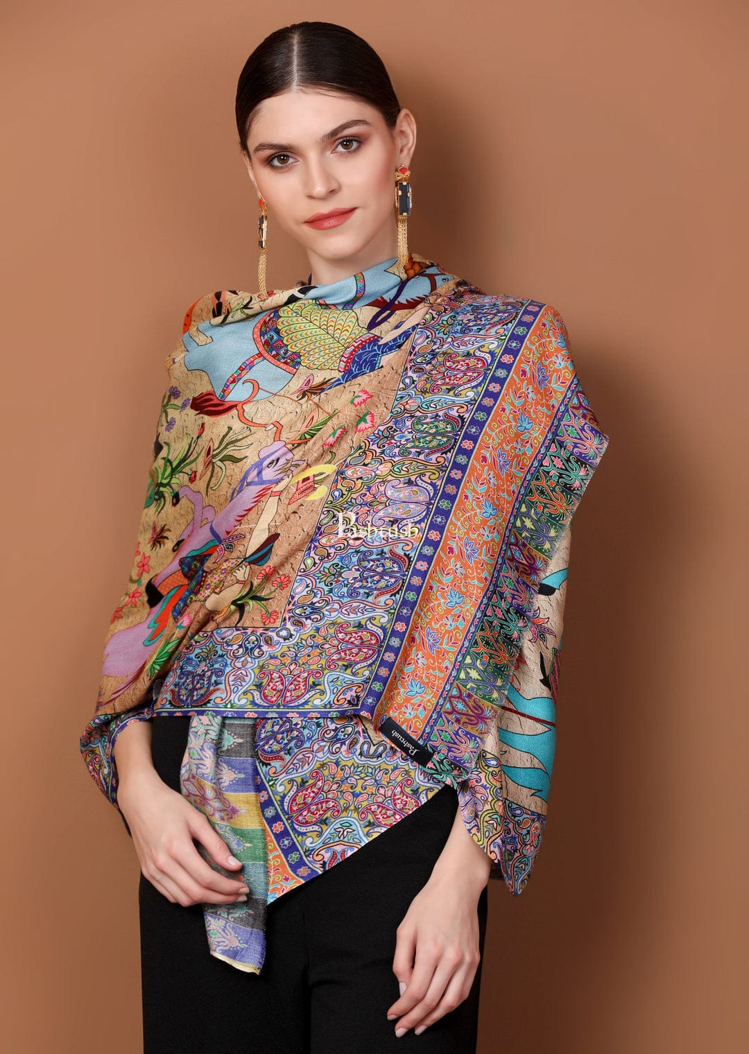 Pashtush India Gift Pack Pashtush His And Her Set Of Mens Jamawar Stole and Womens Bamboo Stole, Premium Gift Box Packaging, Navy Blue and Multicolour