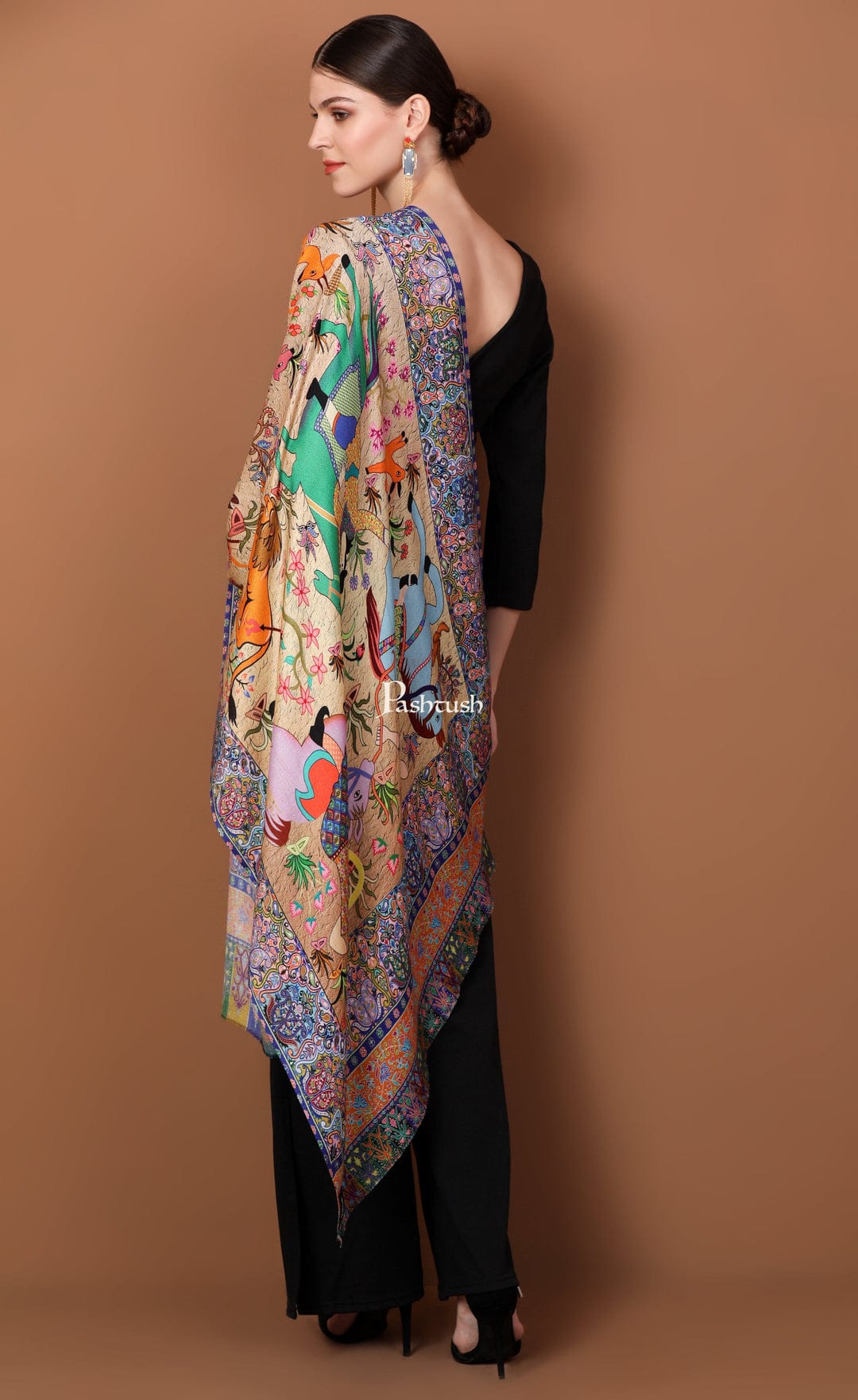 Pashtush India Gift Pack Pashtush His And Her Set Of Mens Jamawar Stole and Womens Bamboo Stole, Premium Gift Box Packaging, Navy Blue and Multicolour