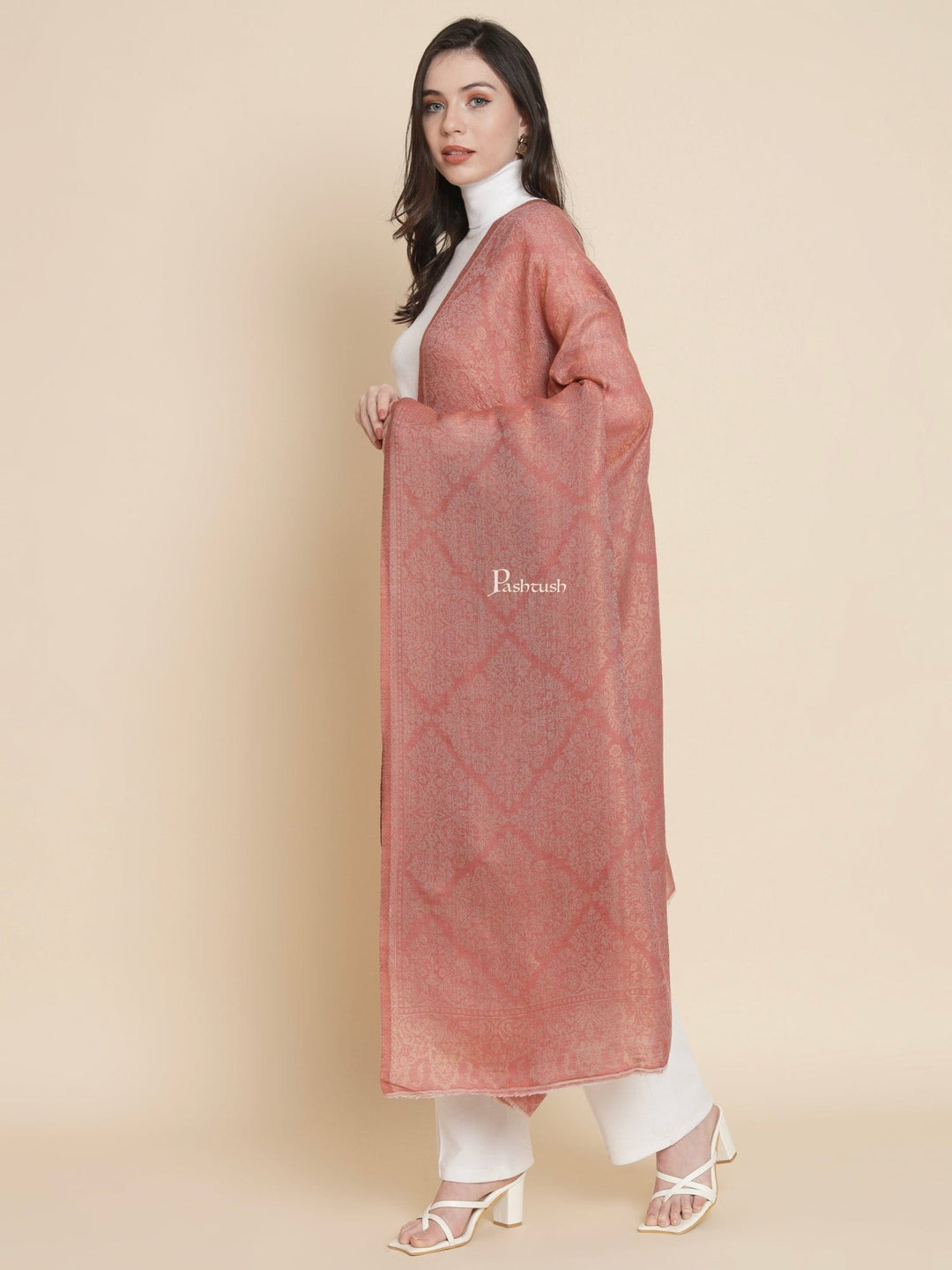 Pashtush India Gift Pack Pashtush His And Her Set Of Mens Jamawar Stole and Womens Extra Fine Wool Shawl, Premium Gift Box Packaging, Navy Blue and Rose